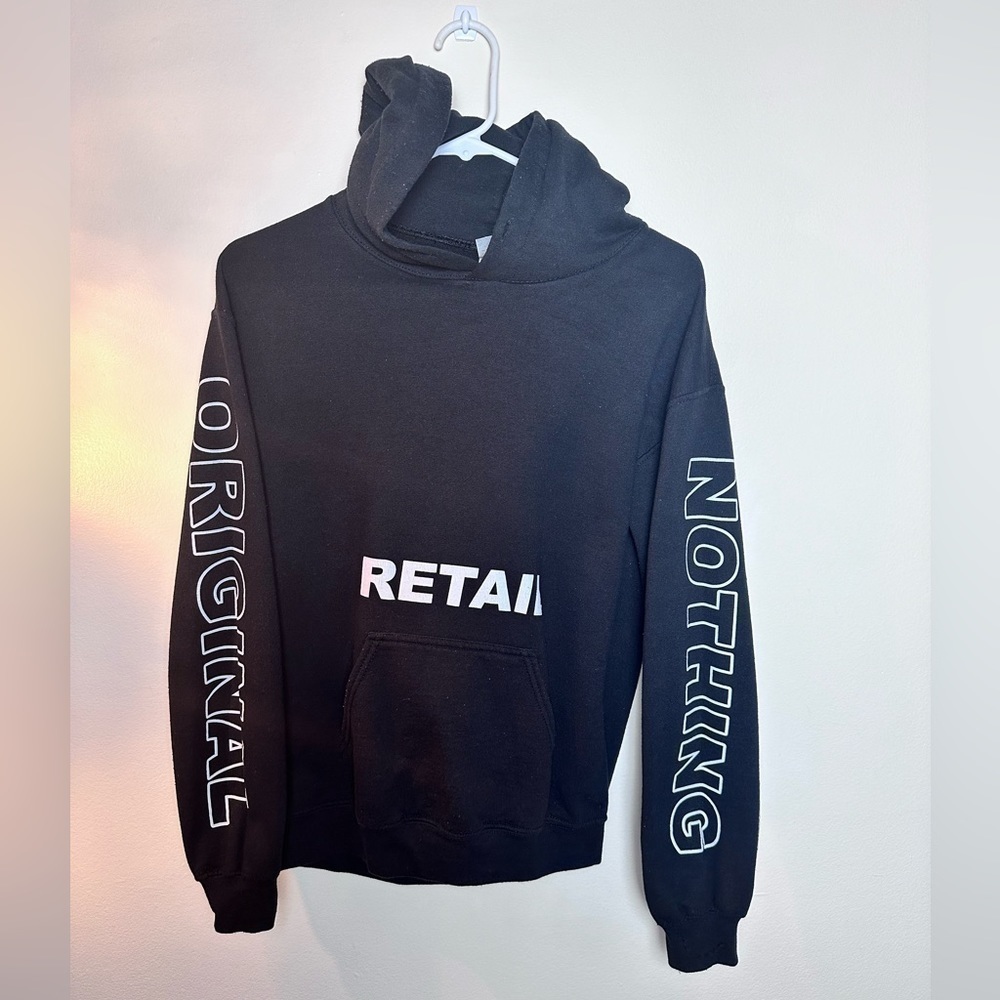 Trendy No Refunds Branded Black Hoodie White Logo